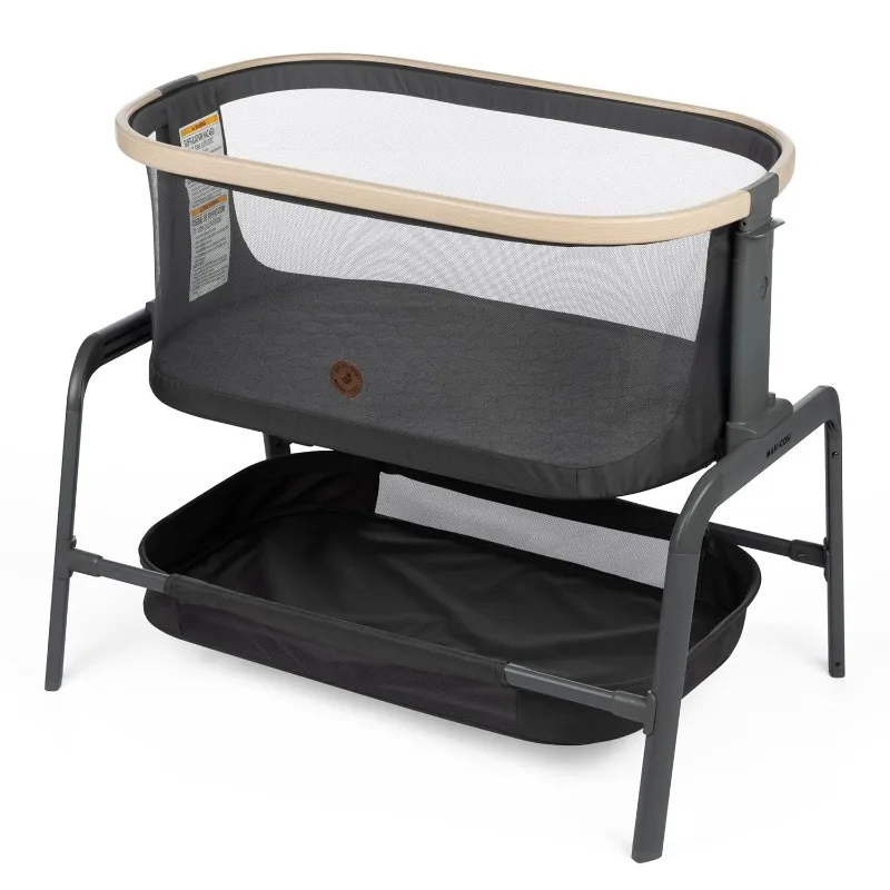 Portable Bassinet, Infant Bedside Sleeper Crib, Height Adjustable, Breathable Mesh, Large Storage Basket, Classic Graphite