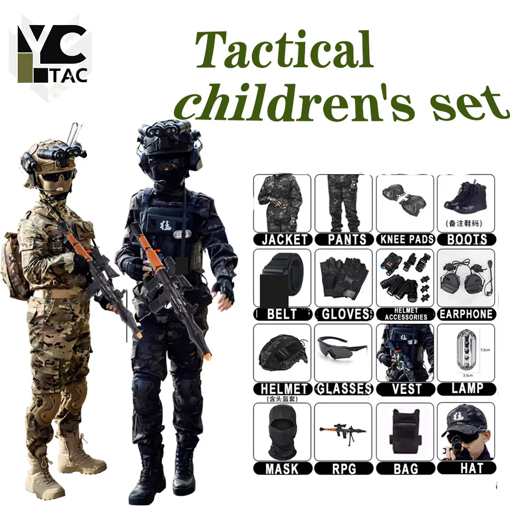 YCTAC Tactical Children's Camouflage Set Outdoor Boys Girls Special Forces Military Long-Sleeved Suit Field Hunting Camping