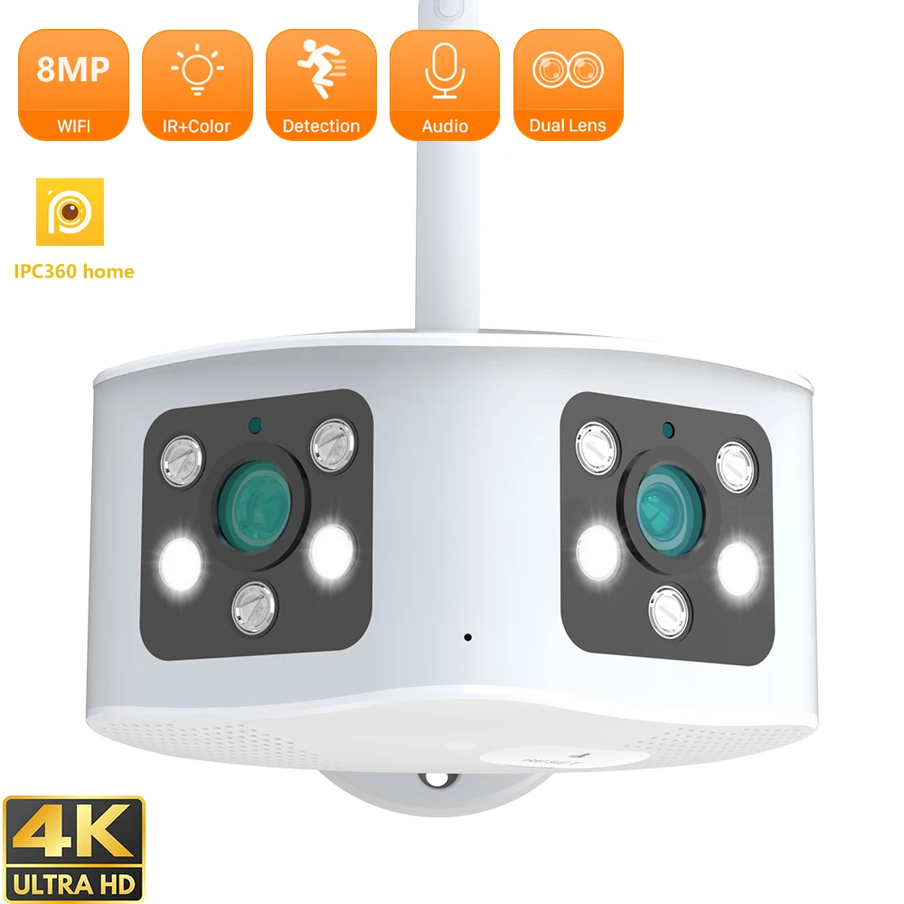 8MP 180° Ultra Wide View AngleDual Lens Wifi IP Camera Color Night Vision Mode Detection And Alarm  Waterproof IP66  IPC360 Home