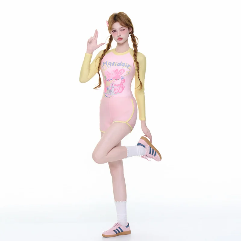

Women Long Sleeve Zipper Summer Bathing Suit Women Sexy Bathing Suit Beach Wear Print Swimsuit Rash Guard With Shorts Diving