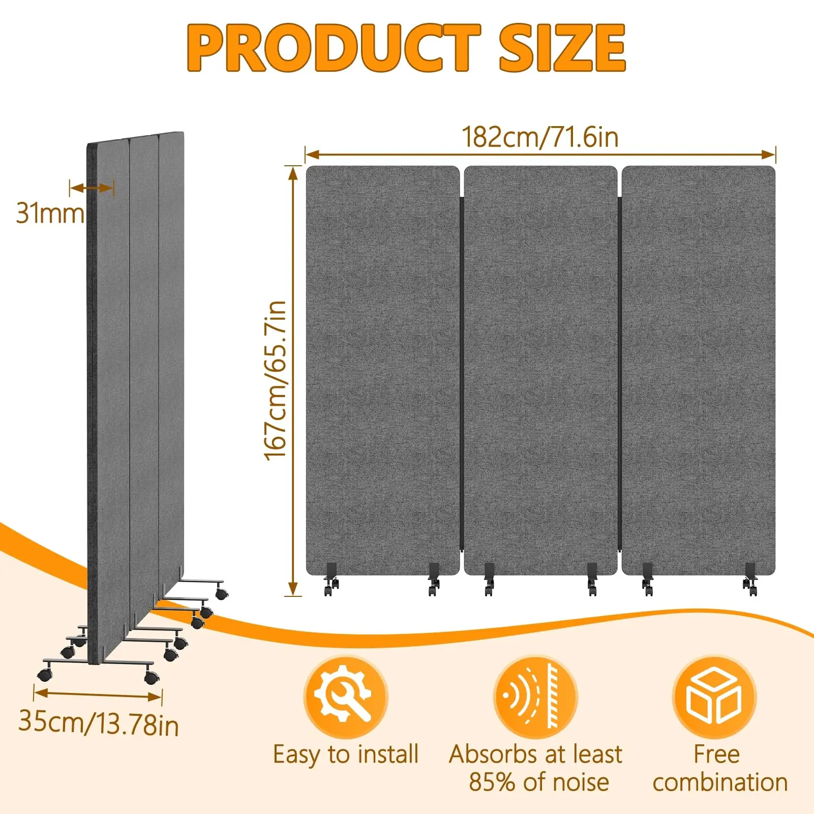 72x66 Soundproof Room Divider, Freestanding Office Partition