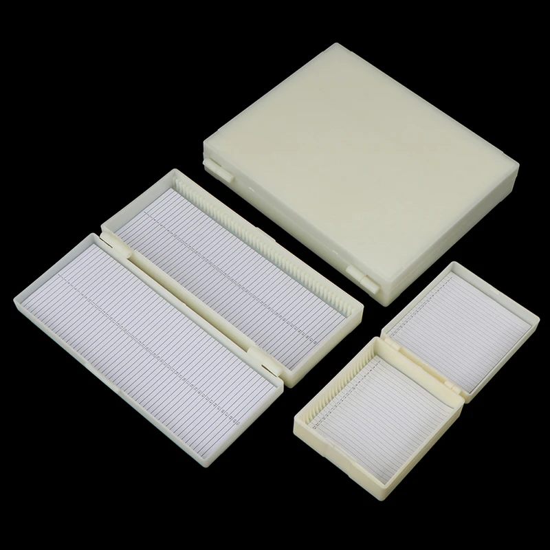 HOT! Plastic Microscope Glass Slide Box 25/50/100pcs Biological Slices Storage Case Holder for Prepared Microscope Slides