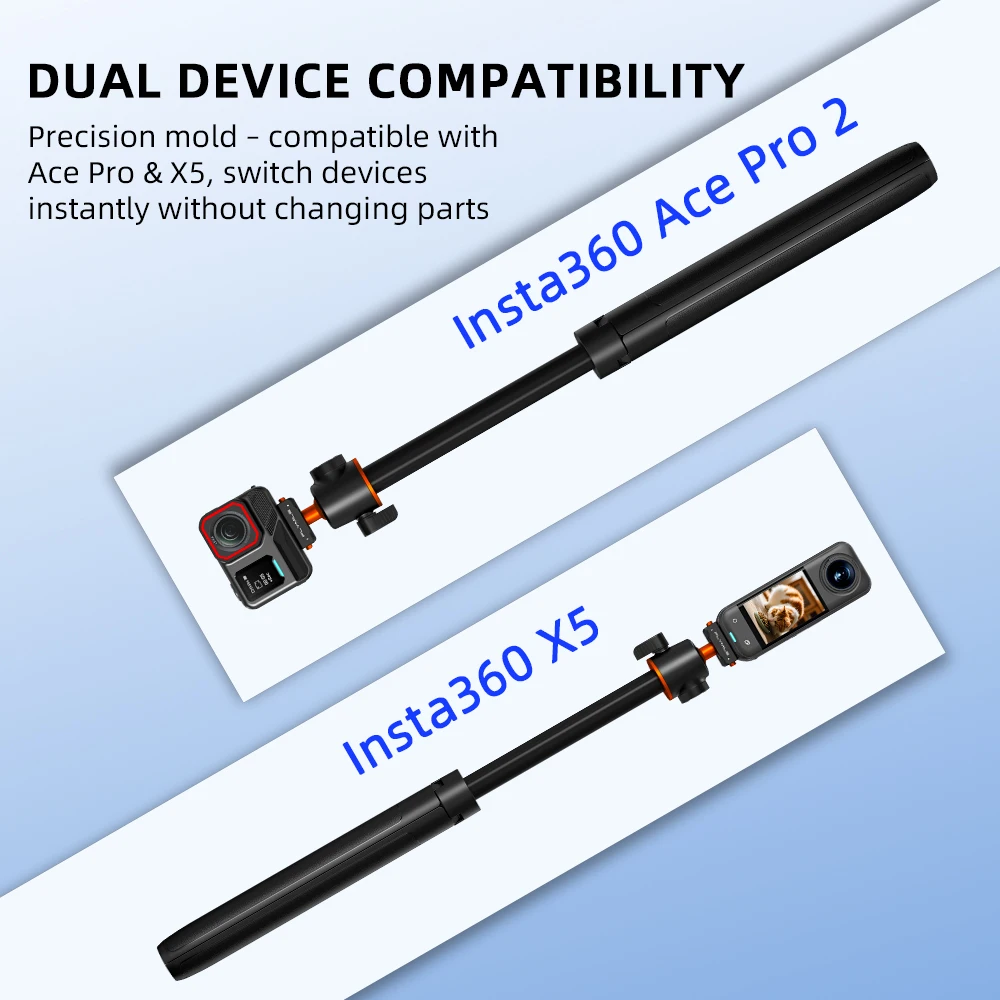 Flymile Stativ für Insta360 X6/X5/Ace Pro 2 Kamera Schnellwechselhalterung Stativ Selfie-Stick 140CM Verstellbarer Ausziehbarer Stab – Detail 10