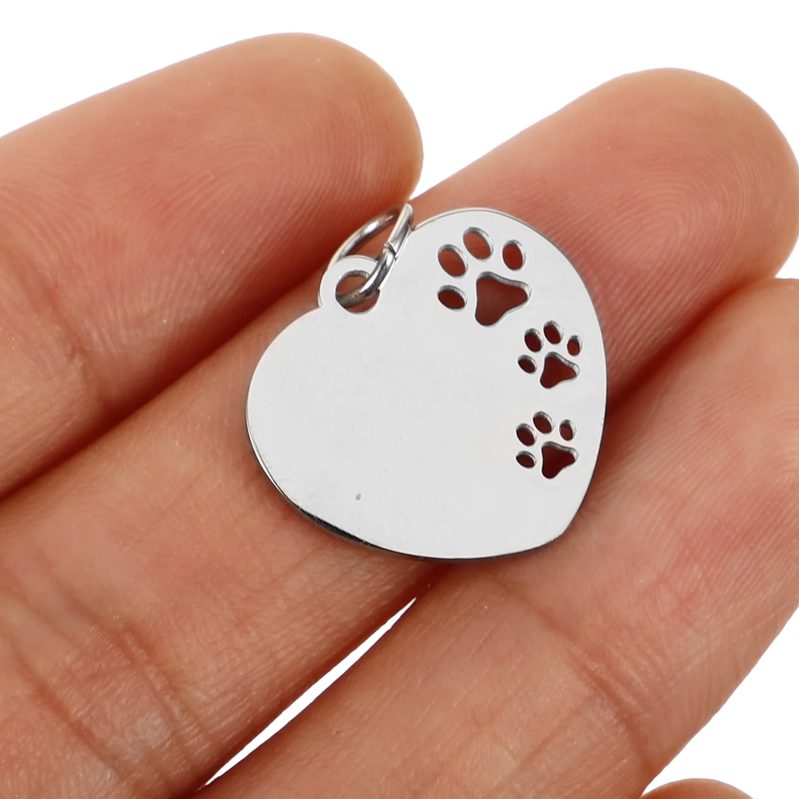 

10Pcs Stainless Steel Dog Tags Heart Shaped Paw Pattern Pet Id Name Tags Engraving Blank Collar Charms Dog Id Tag