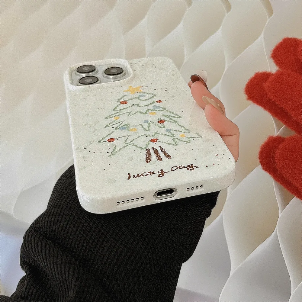 Soft Cartoon Christmas Tree Pattern Phone Case For iPhone 16 15 14 13 12 11 Pro Max XR X XS 8 7 Plus Silicone Shockproof Cover