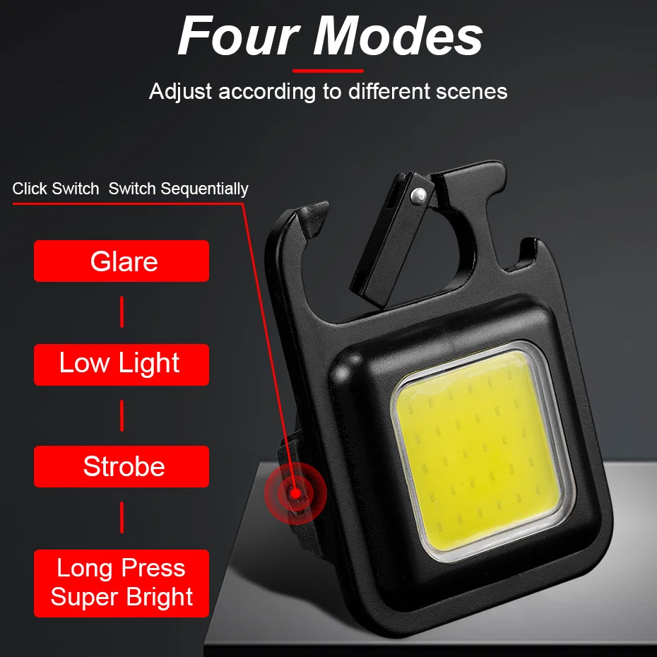 Mini LED Flashlight USB Rechargeable Portable Work Light Keychain Pocket Super Bright COB Lamp Waterproof For Outdoor Lighting