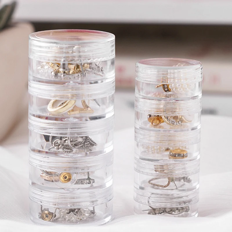 5-layer Jewelry Storage Box Makeup Storage Rack Bracelet Earring Round Plastic Organizer Boxes Holder Button Zip Head Storage