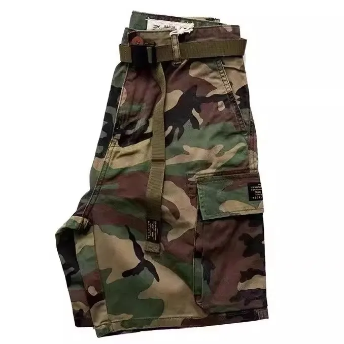 Wear Resistant Camouflage Work Shorts Men's Casual Loose Fit Summer Shorts for Labor mid Waist Pocket Design Straight Leg