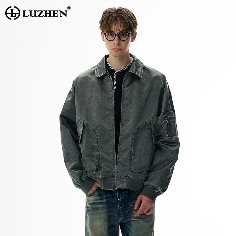

LUZHEN однотонная красивая повседневная куртка с несколькими карманами, осень 2021, новое модное мужское пальто в винтажном стиле, JY4216