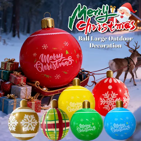 60cm Giant Inflatable Christmas Balls Light Up PVC Big Balls Xmas Tree Decorations Outdoor Holiday Yard Lawn Christmas Balloon