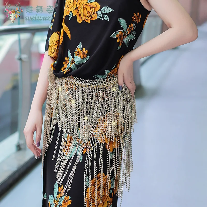 เข็มขัดเต้นรำท้องสำหรับผู้หญิง AB Stones Tassel Triangle Hip Scarf Adult Oriental Dance Practice Accessories Belts