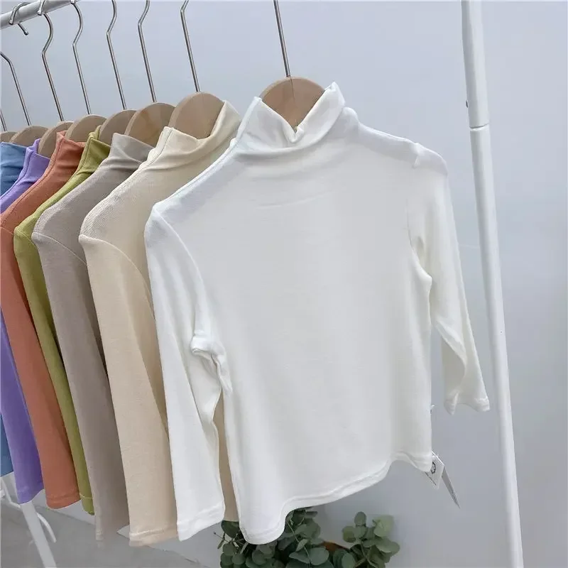 Kids Girls Solid Undershirts 2024 New Children Casual Modal T-shirts Candy Color Spring Autumn Clothing Baby Girls Thin Tops