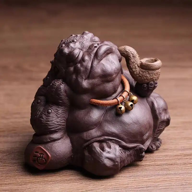 Yixing Purple Clay Pet Ornaments, Fortune-Bringing Golden Toad Fairy, Fully Handmade By Master Liu Zuming, Sets Toys, Exquisite