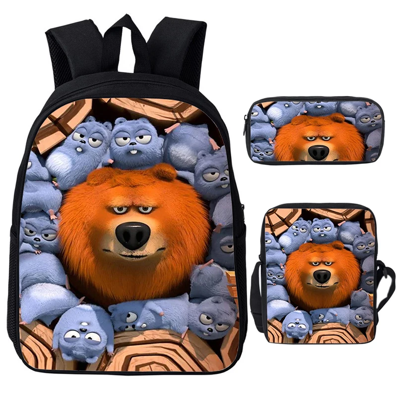 Grizzy And The Lemmings-mochila con estampado para niños y niñas, Juego de 3 piezas, mochilas escolares de dibujos animados, impermeable, para ordenador portátil