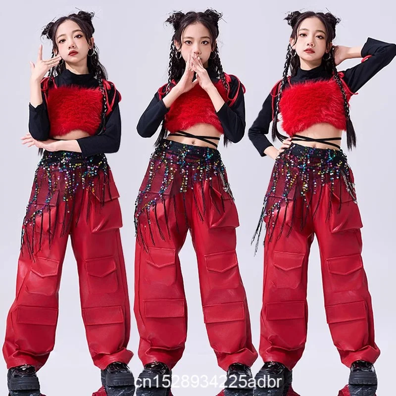 

Одежда для джазовых танцев для девочек, уличные танцы, плюшевый жилет в стиле хип-хоп, топ, брюки, костюм для выступлений, музыкальный фестиваль, подиумная одежда