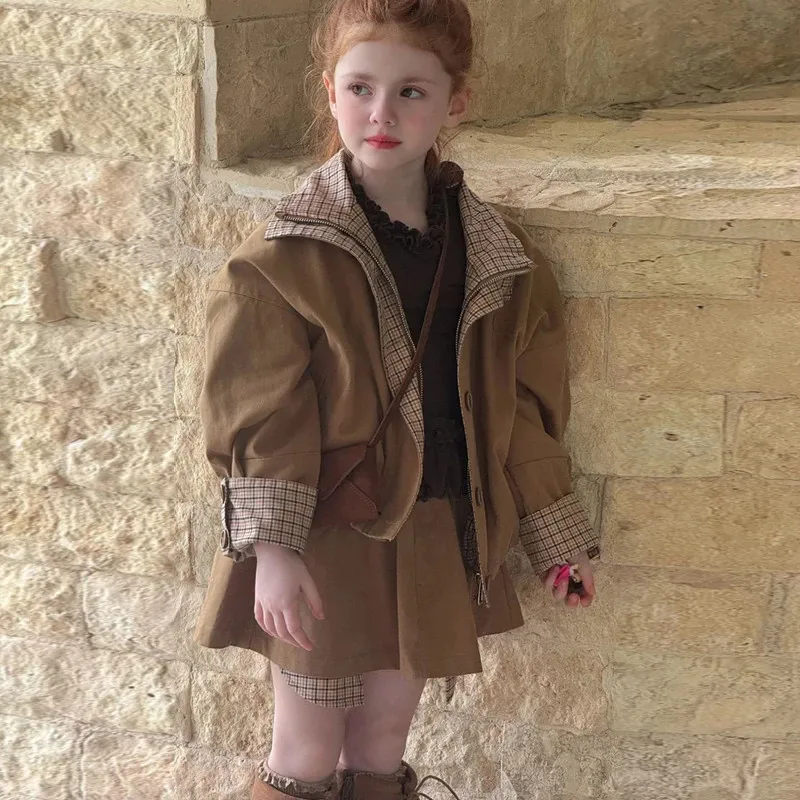 

Girls' Fashion Clothing Set Autumn/Winter New Versatile Children's Stylish Sweet Cool Jacket+Skirt 2PCS
