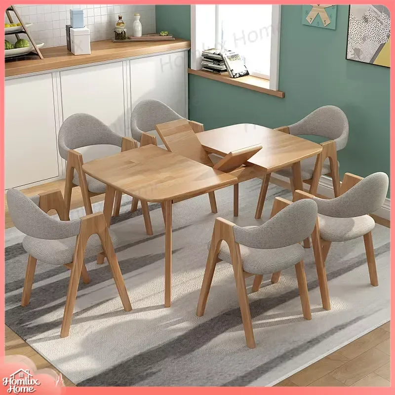 Solid Wood Modern Dining Table Retractable Extendable Wooden Dining Table for Home Restaurant Kitchen Space Saving Folding