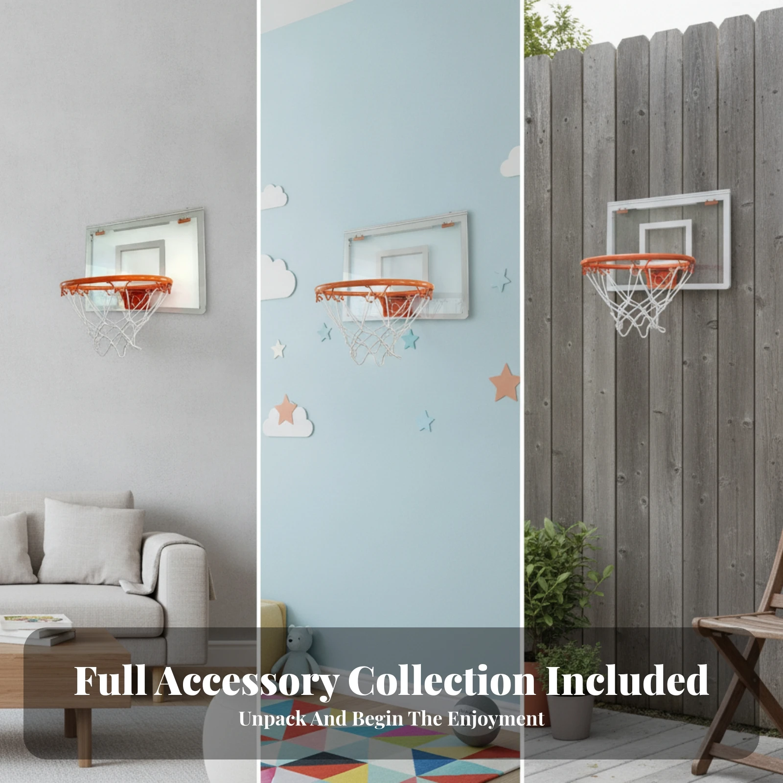 Indoor Outdoor Basketball Hoop Orange Rim Wall-Mounted Basketball Hoop Sports Equipment White Net for Home Practice