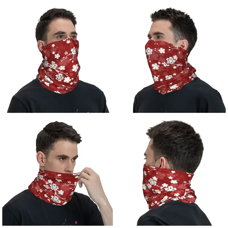 Fashion cherry flower blossom pattern scarf neck gaiter windproof face scarf cover women Sakura tree headband tube balaclava