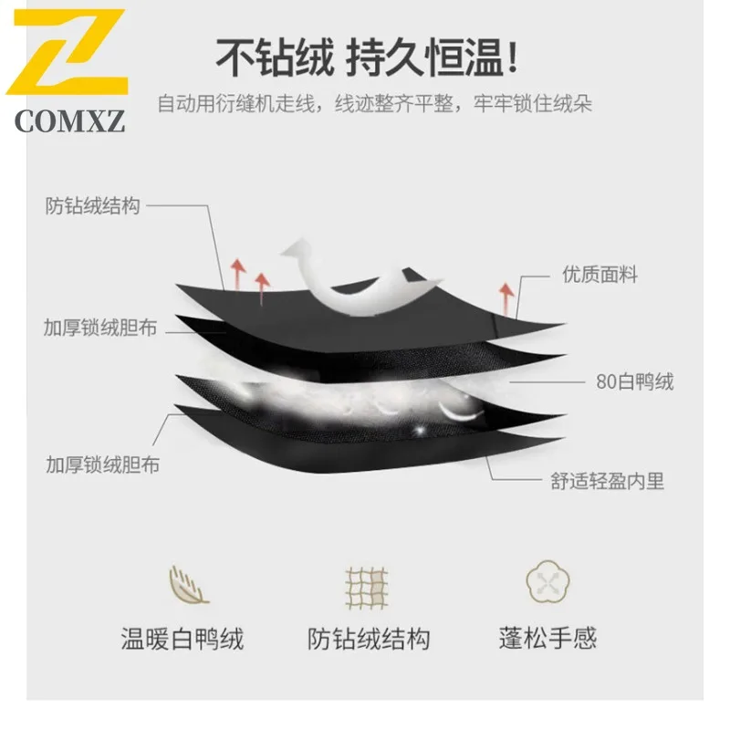 COMXZ High Quality Men Long Down Jacket Hooded Outdoor Office Lightweight Puffer Jackets Luxury Business Windproof Winter Parka