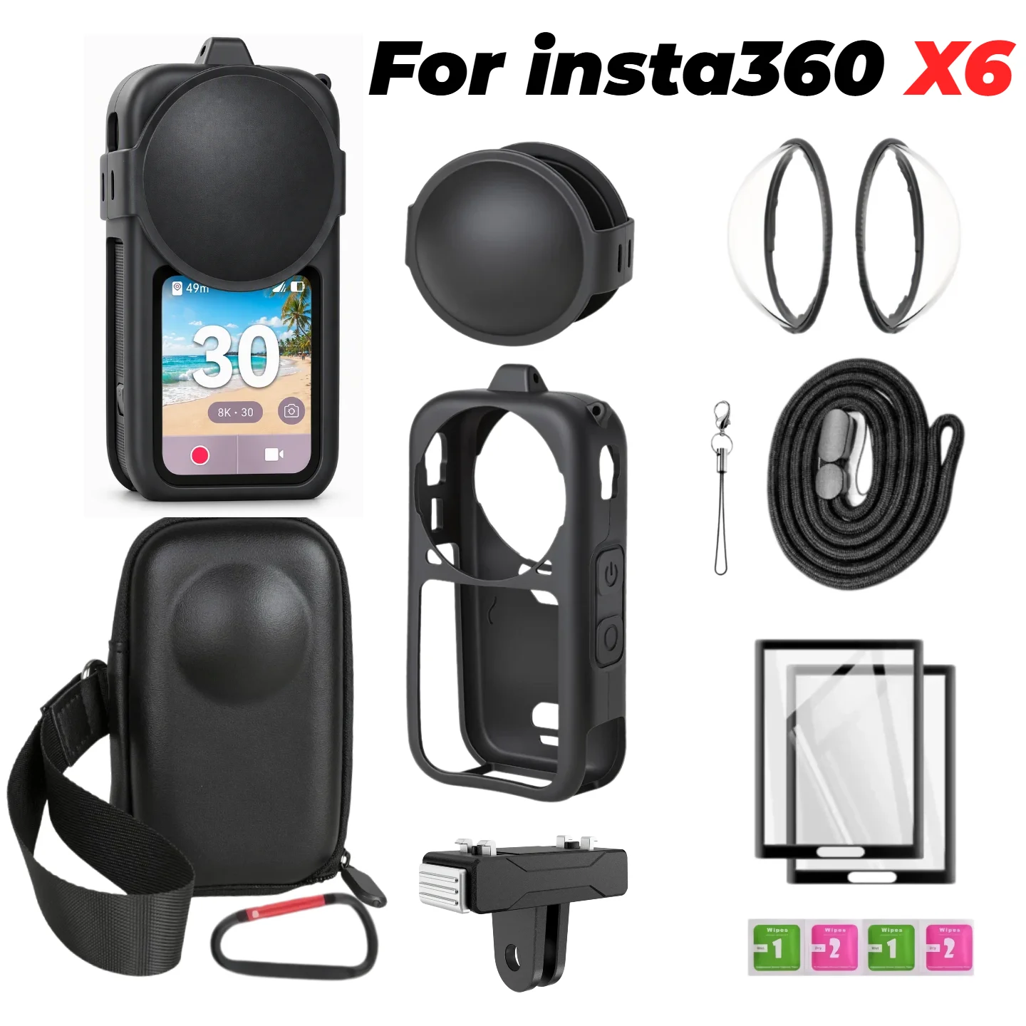 For Insta 360 X6 Camera Protective Accessory Kit Lens Guard/Silicone Protective Cover/Screen Protectors/Camera Case