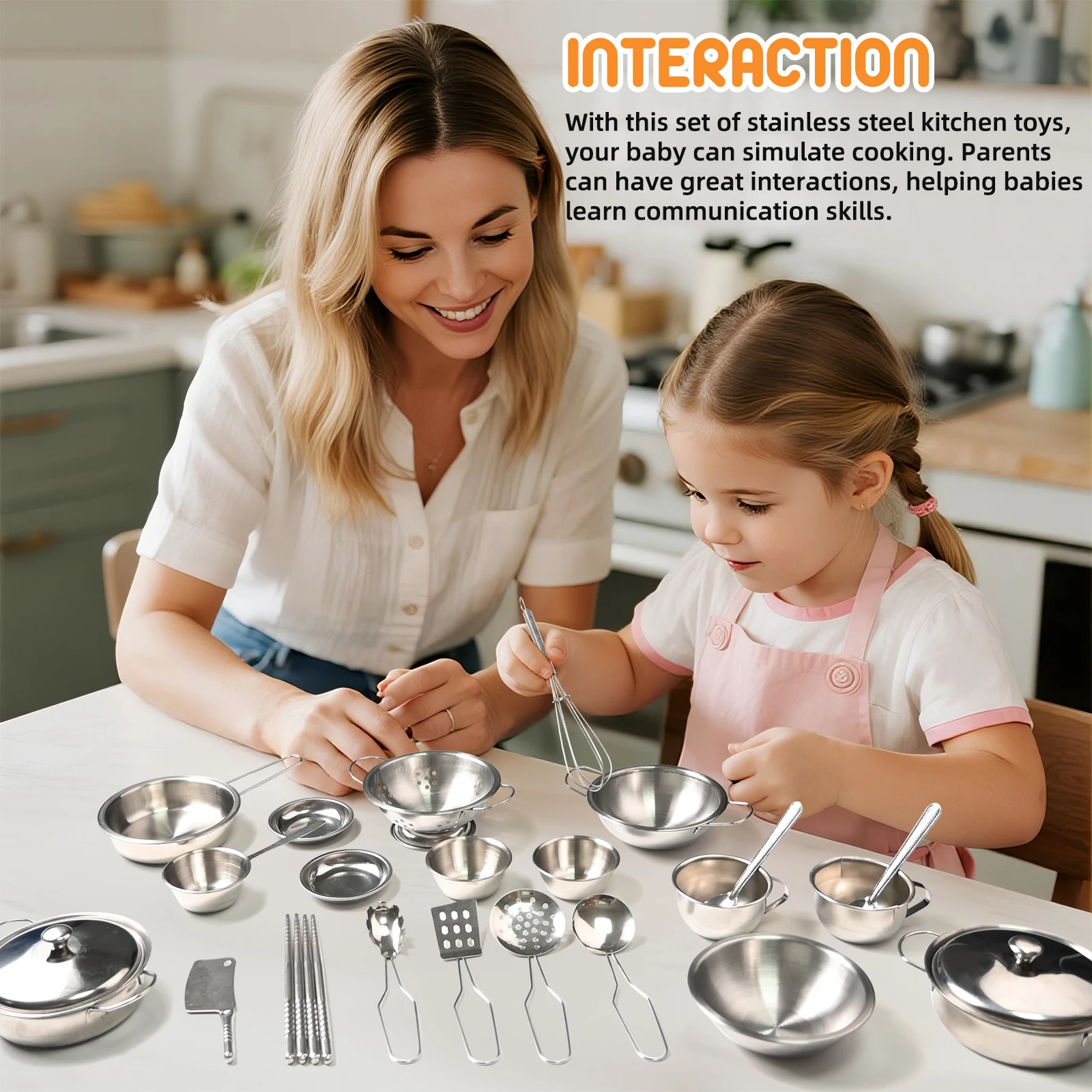 25PCS 스테인레스 스틸 주방 Playset 어린이 요리기구 주방 역할 놀이 교육 장난감 어린이를위한 소녀 소년 선물