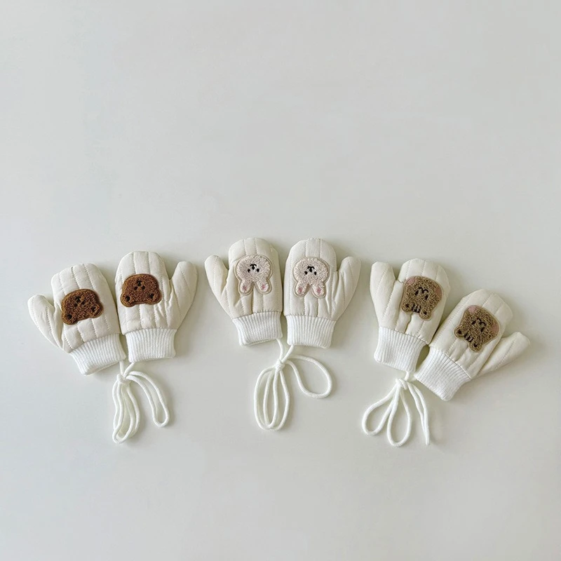 

Baby Mittens Winter Warm Fleece Lined Anti-Lost Neck Strap Infant Gloves Korean Style Aesthetic Cute Cartoon Thermal Mittens