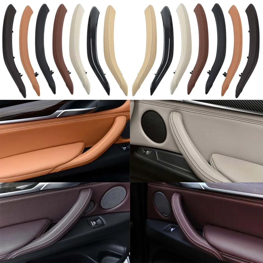 Fit For BMW X5 X6 F15 X16 14-18 3PCS Inner Door Pull Handle Leather Cover Set LHD