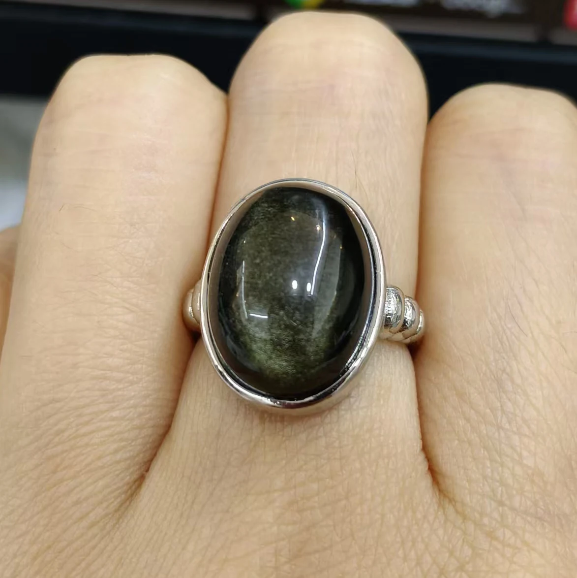 خاتم سبج ذهبي من الأحجار الكريمة الطبيعية 100% للرجال خواتم فضية مطلية بالنحاس قابلة للتعديل هدية مجوهرات