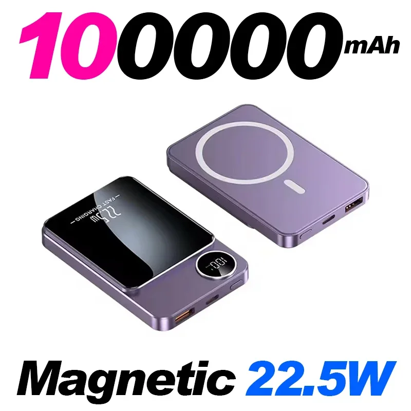 Banco de potência sem fio 100000 Carregador rápido magnético portátil mAh tipo C para iPhone15 14 13 Xiaomi Samsung todos os telefones da série Magsafe