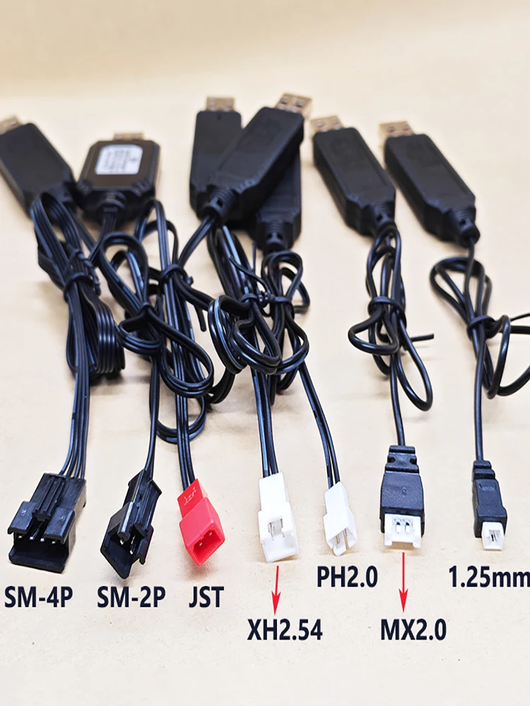 1/2PCS 3,7V/7,4V USB-Ladekabel für RC-Spielzeug SM/JST/XH2.54 Anschluss Li-Ionen-Akku Ladekabel für ferngesteuertes Auto