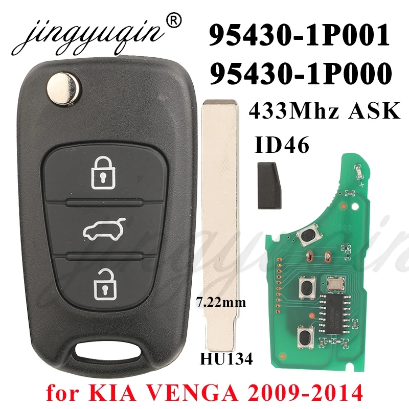 jingyuqin 95430-1P000 95430-1P001 HU134 Car Key Remote for KIA Venga 2009 2010 2011 2012 2013 2014 433Mhz ASK ID46 Chip Flip Fob