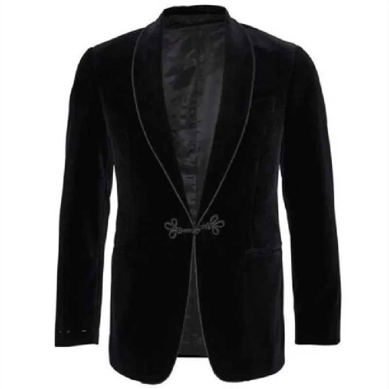 High Quality Black Velvet Men Blazer 1 Piece Shawl Lapel Jacket New Arrival Slim Formal Male Suit Blazer