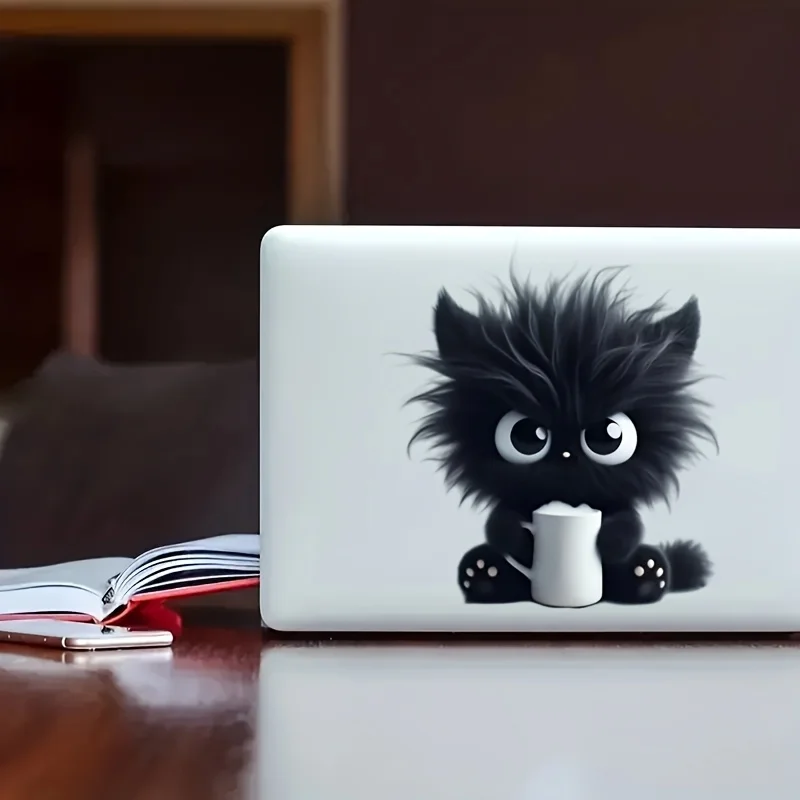 

1 шт., виниловая наклейка с милым черным котом, прочный ПВХ, водонепроницаемая самоклеящаяся наклейка, подходит для ноутбуков, автомобилей, мотоциклов