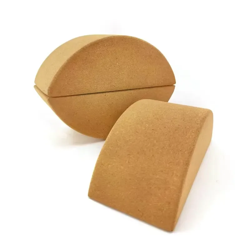 High Density Natural Eco Friendly Durable Non Slip Cork Semi Round Yoga Brick Wooden Yoga Block for Fitness Exercise