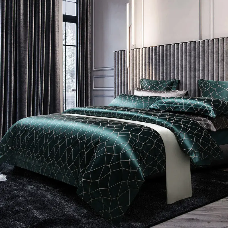 Premium Long-Staple Cotton 140s Woven Jacquard Duvet Cover Set - Minimalist Luxury, Hotel Collection for Villa