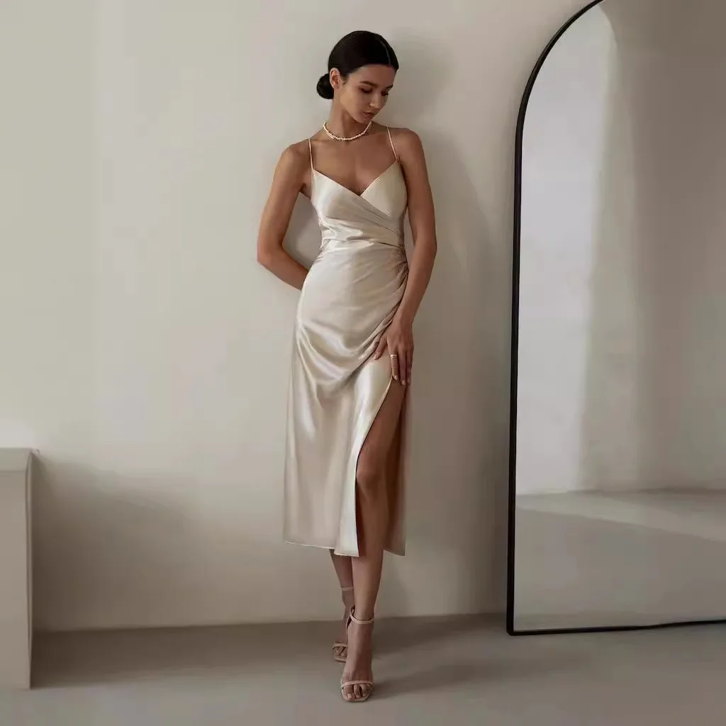 

Сатиновое облегающее платье с открытой спиной и высоким разрезом для вечеринок, размеры 9XL, 8XL, 7XL, 6XL, XXXXXL