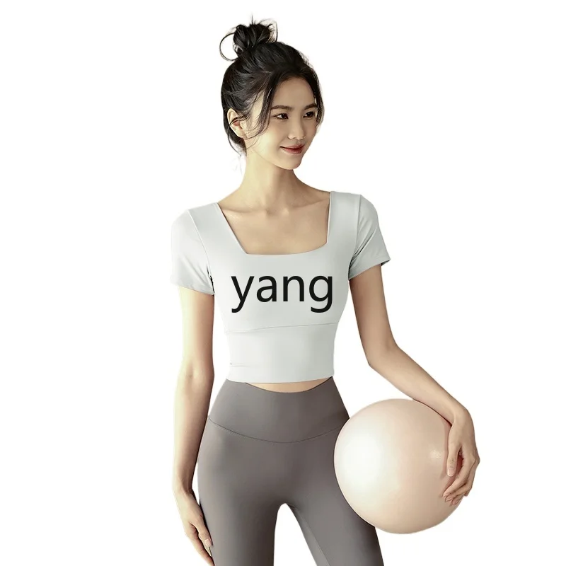 

LMM with chest pad, yoga clothes, women's slim and thin sports top, high-end short sleeves