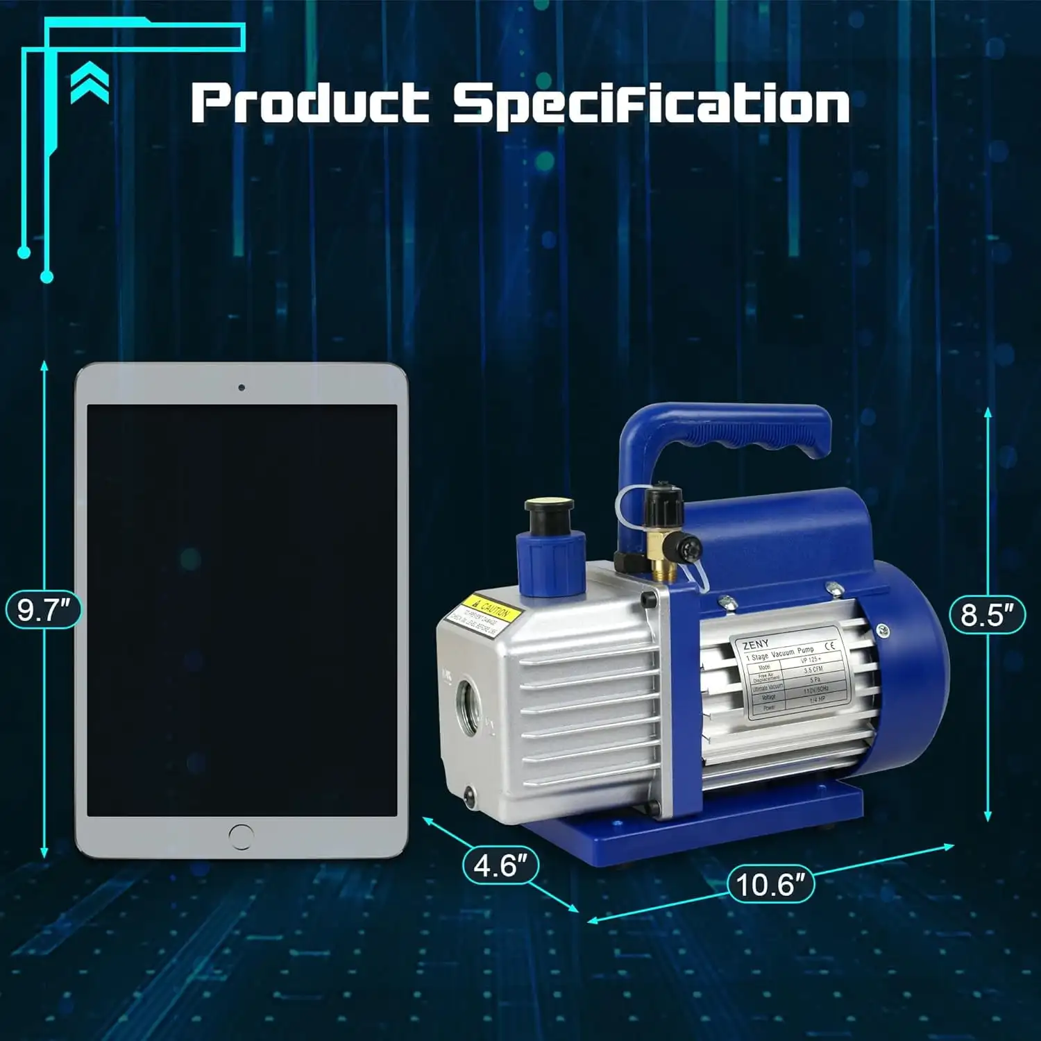 3,5CFM Single-Stage 5 Pa Rotary Vane Economy Vacuum Pump 3 CFM 1/4HP Air Conditioner Refrigerant HVAC Air tool R410a Blue