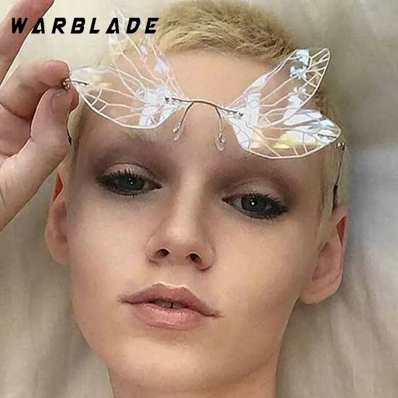 

Personality Candy Color Trend Butterfly Rimless Women's Sunglass Luxury Design Metal Men Sunglass Street Snap Punk Eyewear UV400