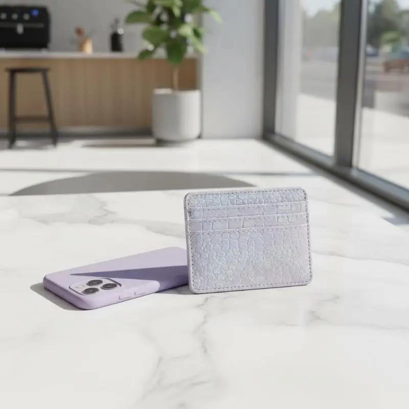 Ultra-thin Leather Card Wallet with Secure 4 Slots Slim ID Bank Card Holder Anti-slip Portable for Commute Travel