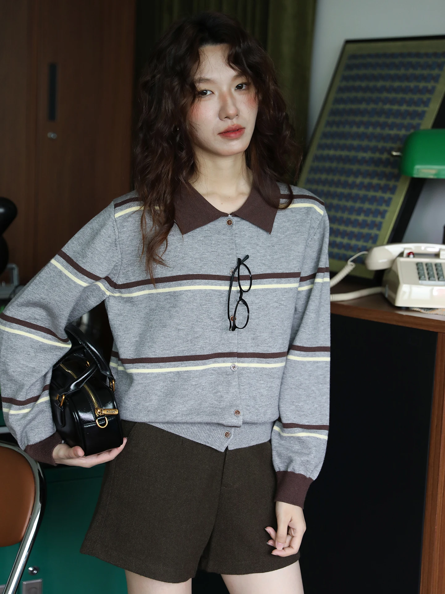 

Striped Design Vintage Knitted Sweater Long Sve Women's Jaet Autumn Winter New Simple Faion Lazy Top Polyester Blend