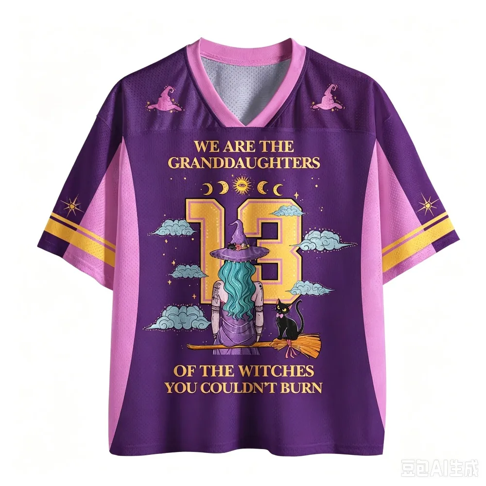Gothic Fußballtrikot Vintage 3D-Druck Herren Damen Schnelltrocknend Atmungsaktiv V-Ausschnitt Locker T-Shirt Modisches Streetwear Y2K Elternkleidung – Detail 17