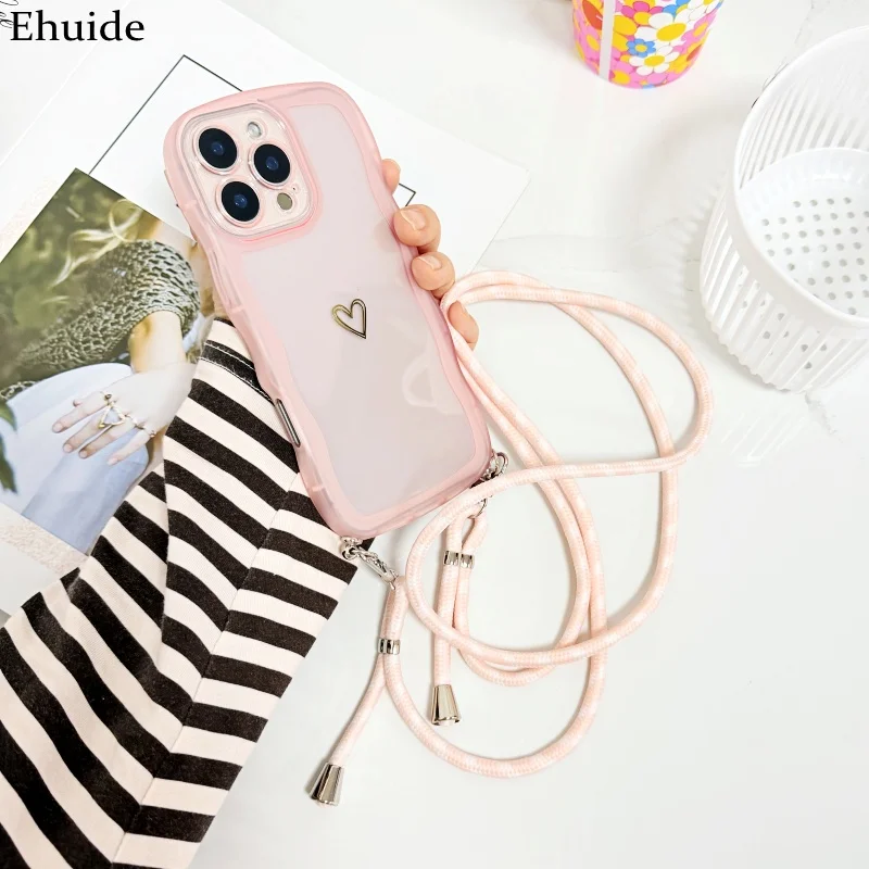 Modische Lanyard-Hülle für Samsung Galaxy S26 Ultra S25 S24 FE S23 Plus S21 S20 Stoßfeste Crossbody-Hülle mit Kordel und Wellenmuster Transparente Abdeckung