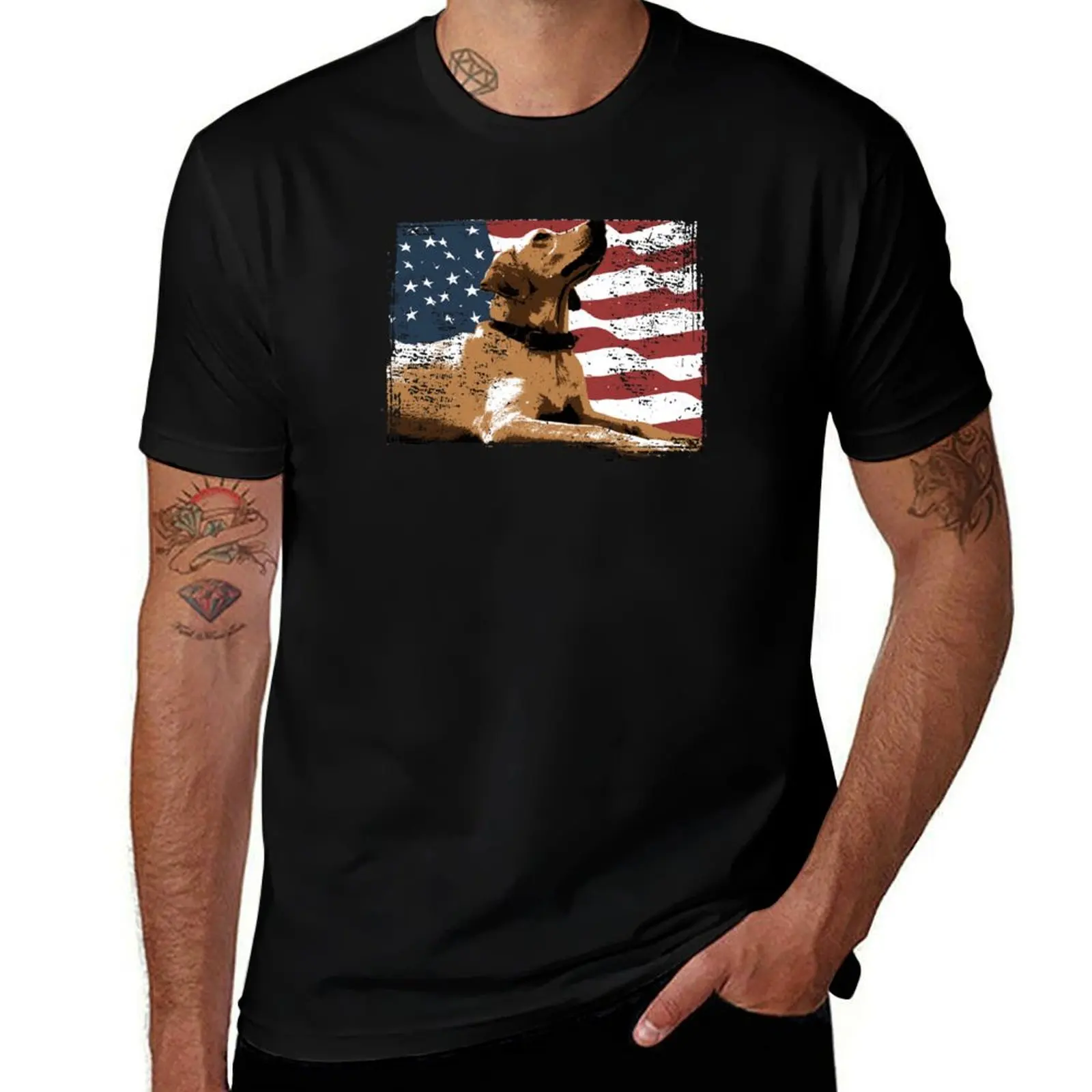 Patriotic USA Flag Black Labrador gift for Lab Owners print T-Shirt Basic Regular Fit Casual T-Shirt