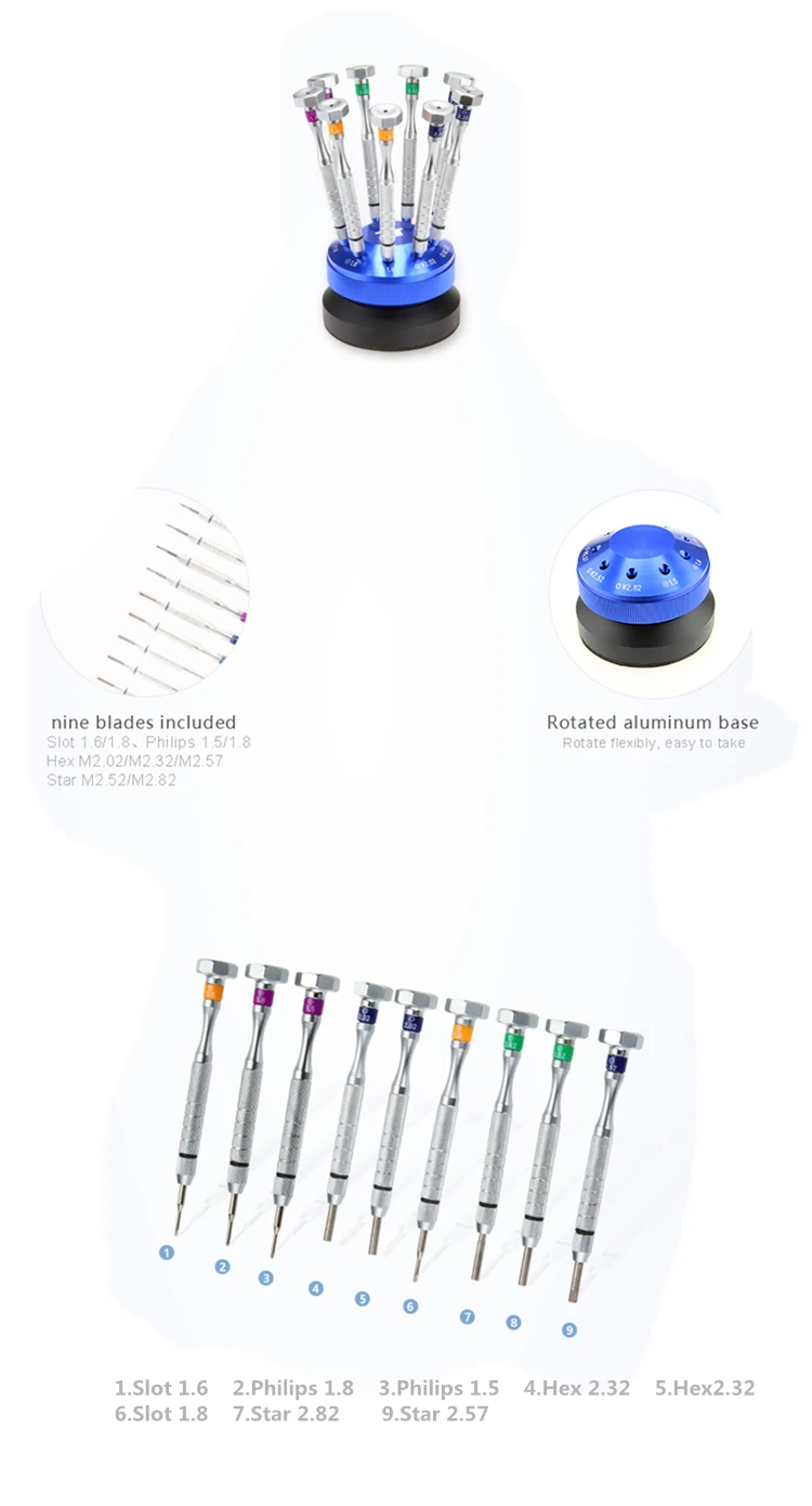 SS013 9 Different Types Optical Accessories Screwdriver Sets for Glasses Frame