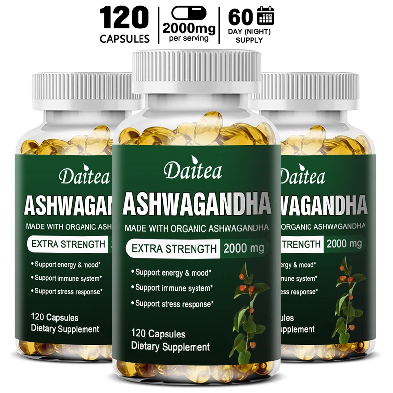 Daitea Ashwagandha Extract Capsules 2000mg, Immune System, Promote Sleep, Energy and Mood Support, Antioxidant Supplement