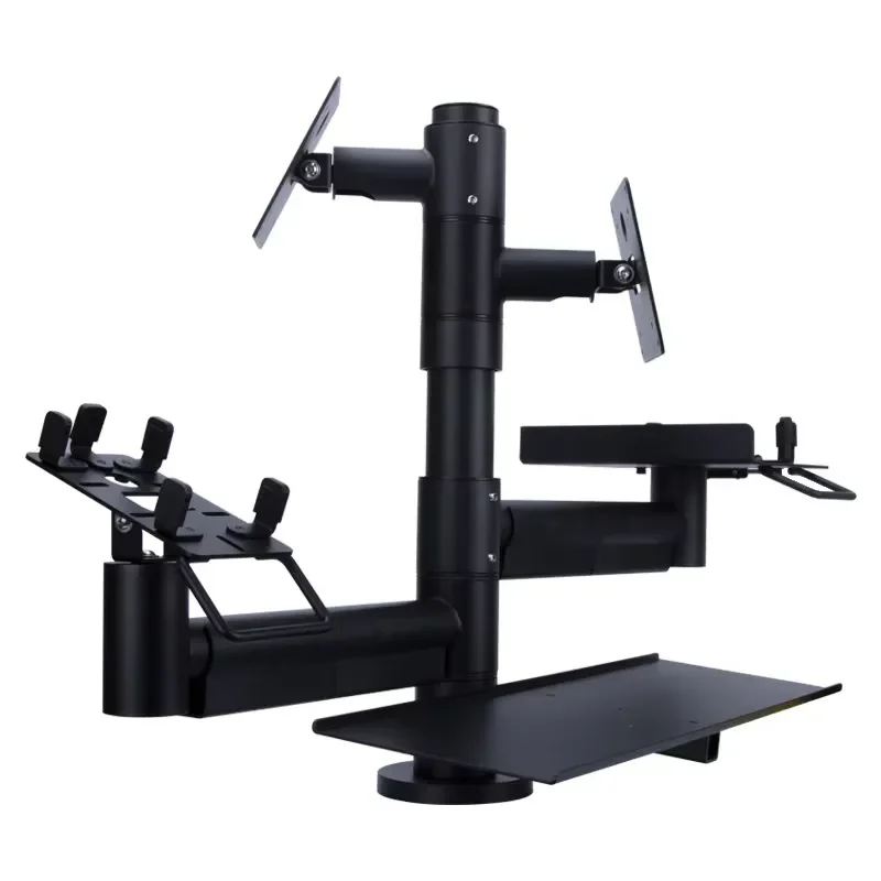 Adjustable Silver Dual Screen POS Stand Supermarket Cashier Monitor Mount Lifting Cantilever Bracket for Retail Store Display