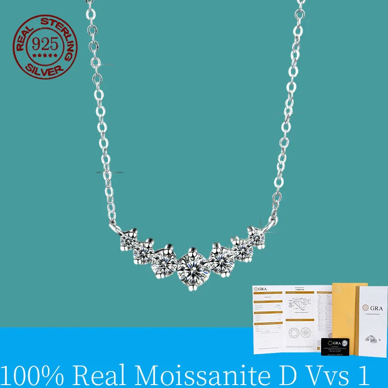 Moissanite Women S925 Sterling Silver Inlaid Multi‑Stone Pendant Necklace Daily Party Fine Jewelry Gift