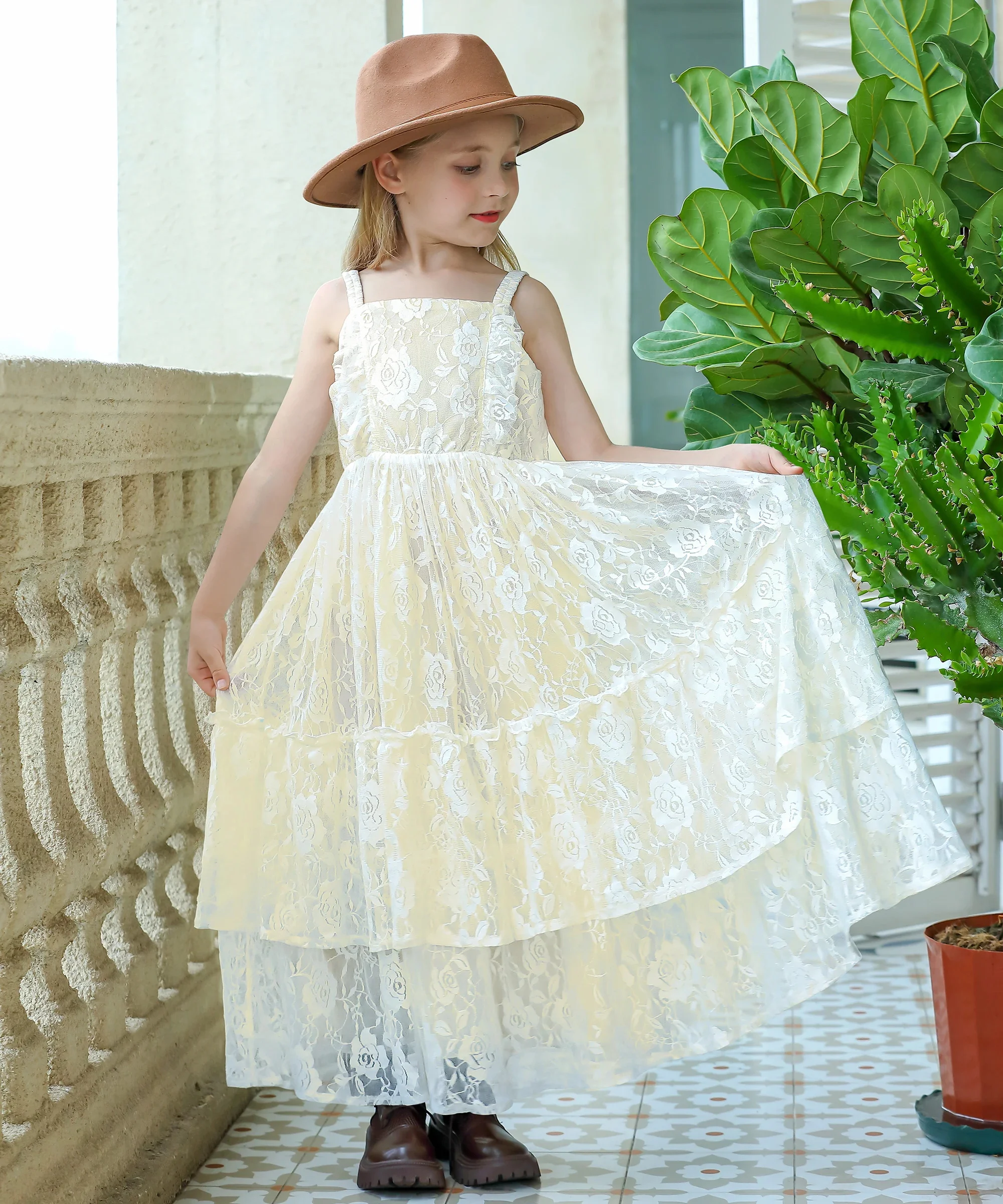 

Toddler Girls Lace Cotton Long Dresses Baby Kids Flower Girl Wedding Birthday Party Vestidos Ceremony First Communion Dress 10Y